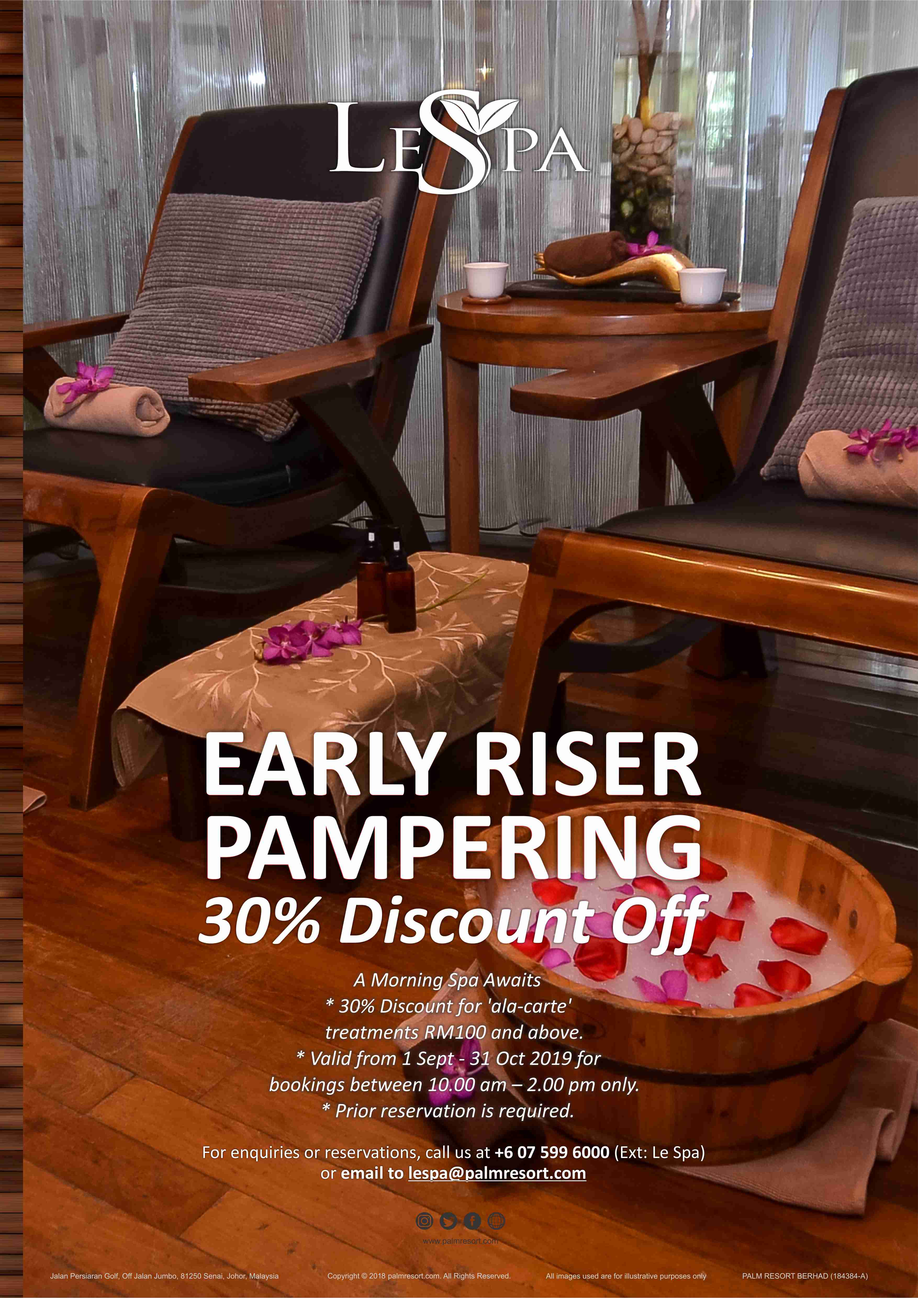 Early Riser Pampering 30% Discount off